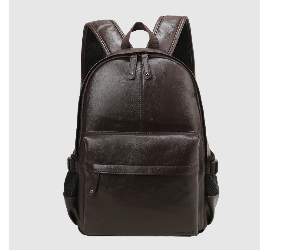 Men's Solid Color Eco-Leather Backpack