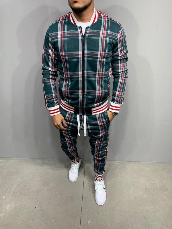 Men's Sport Plaid Jacket and Pants Set