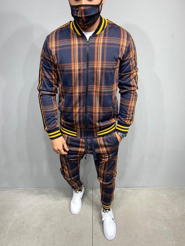 Men's Sport Plaid Jacket and Pants Set