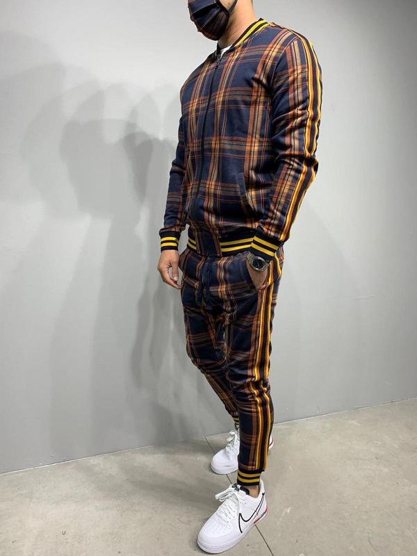 Men's Sport Plaid Jacket and Pants Set