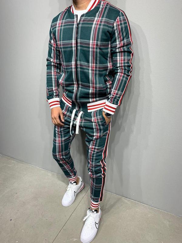 Men's Sport Plaid Jacket and Pants Set