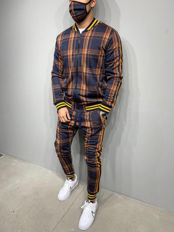 Men's Sport Plaid Jacket and Pants Set