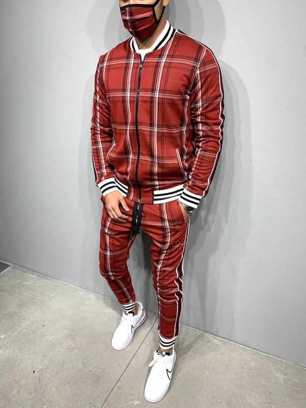 Men's Sport Plaid Jacket and Pants Set