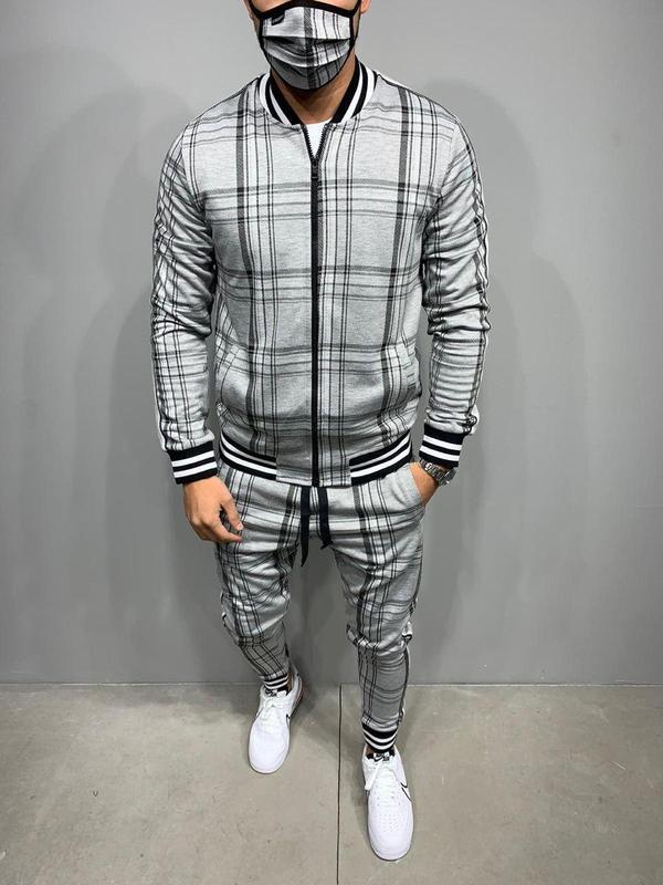 Men's Sport Plaid Jacket and Pants Set