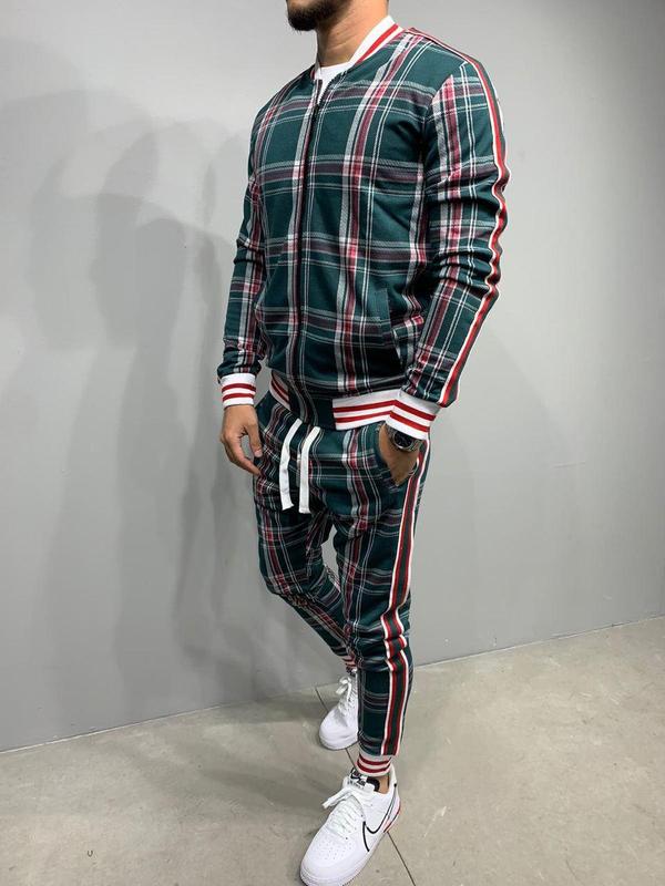 Men's Sport Plaid Jacket and Pants Set