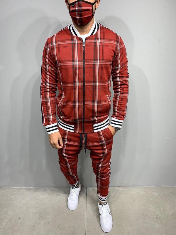 Men's Sport Plaid Jacket and Pants Set