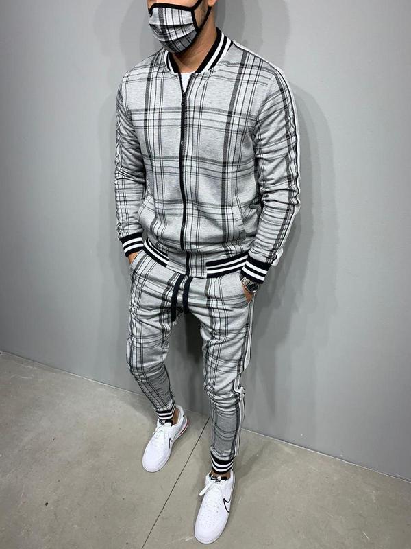 Men's Sport Plaid Jacket and Pants Set